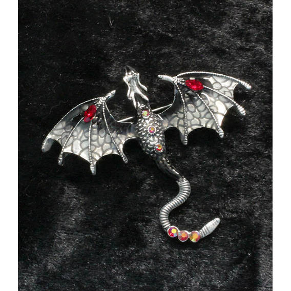 Drakenbroche zilver/zwart